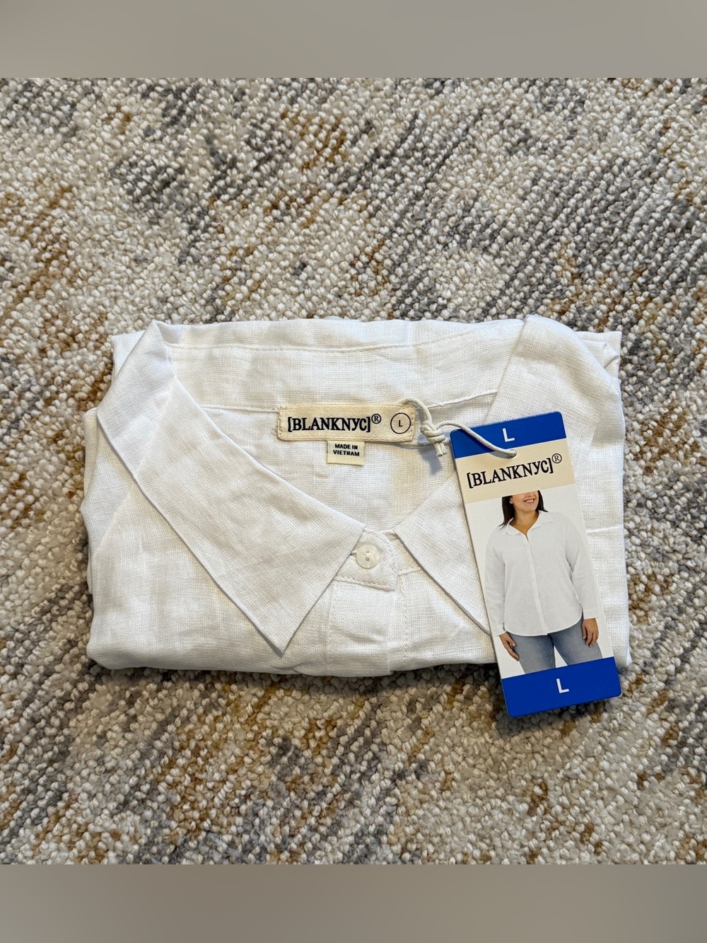Blank NYC White Button-Down Linen-Blend Shirt